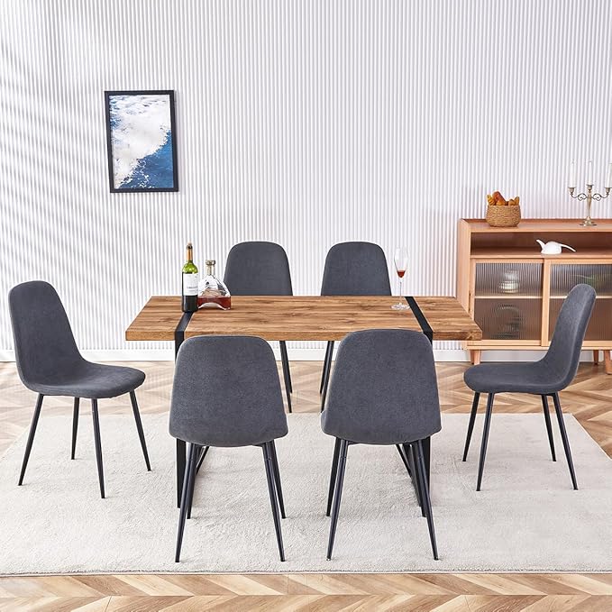 Dining Table Set for 6，Dinner Table Set for 6，55'' Kitchen Table and Suede Nap Fabic Chairs Set of 6，7 Piece Dining Table Set for Kitchen Dining Room