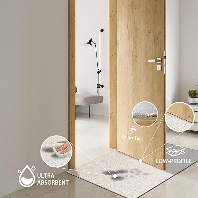 Yancorp 16"x26" Ultra Thin Bathroom Rugs,Low Profile Bath Mat Non Slip Fit Under Door Absorbent Shower Rug Washable Indoor Door Mat Small