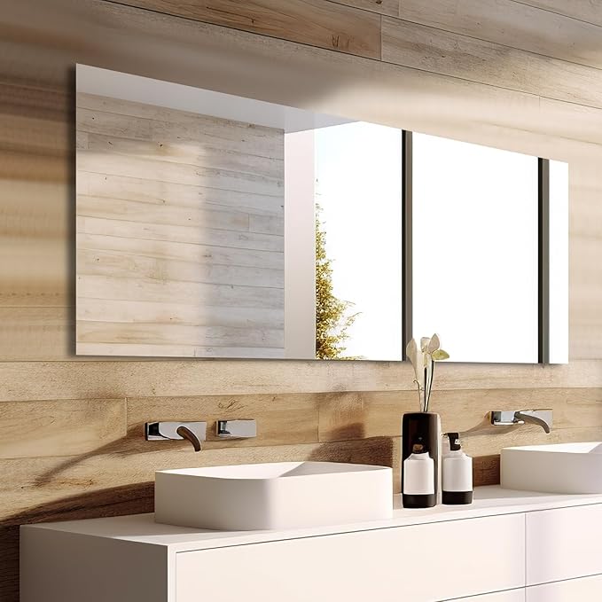 Mirrorons Large Vanity Mirror 60" x 28", Bathroom Vanity Mirror with Frameless Polished Edge, Hangs Horizontally or Vertically. Upgraded Shatterproof Bathroom Mirrors for Wall.