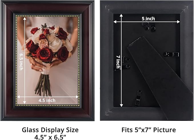 GraduatePro Picture Frames for 5x7 Photo 2-Pack Mahogany with Gold Beaded Wall Tabletop Collage Brown