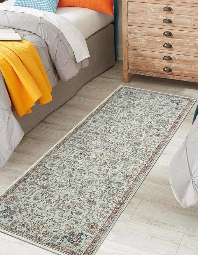 Keen Home Design 2x10 Rug - Machine Washable Runner Rug with Non-Slip Backing, Ideal for Hallway, Entryway, Kitchen, Laundry Room - Vintage, Easy Clean, Durable, Low Pile - (2'6" x 10')