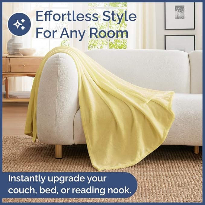 Ultra Soft Fleece Blanket Throw Size - Flannel Fleece Luxury Throw Blanket - Lightweight for Couch Bed Chair - Thick, Warm & Breathable - All Season Cozy Anti-Static Microplush Bedding, Yellow
