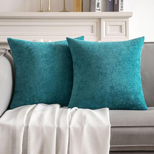 MIULEE Pack of 2 Teal Blue Decorative Pillow Covers 20x20 Inch Soft Chenille Couch Spring Throw Pillows Farmhouse Cushion Covers for Home Decor Sofa Bedroom Living Room