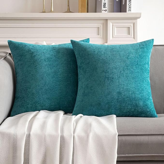 MIULEE Pack of 2 Teal Blue Decorative Pillow Covers 18x18 Inch Soft Chenille Couch Spring Throw Pillows Farmhouse Cushion Covers for Home Decor Sofa Bedroom Living Room