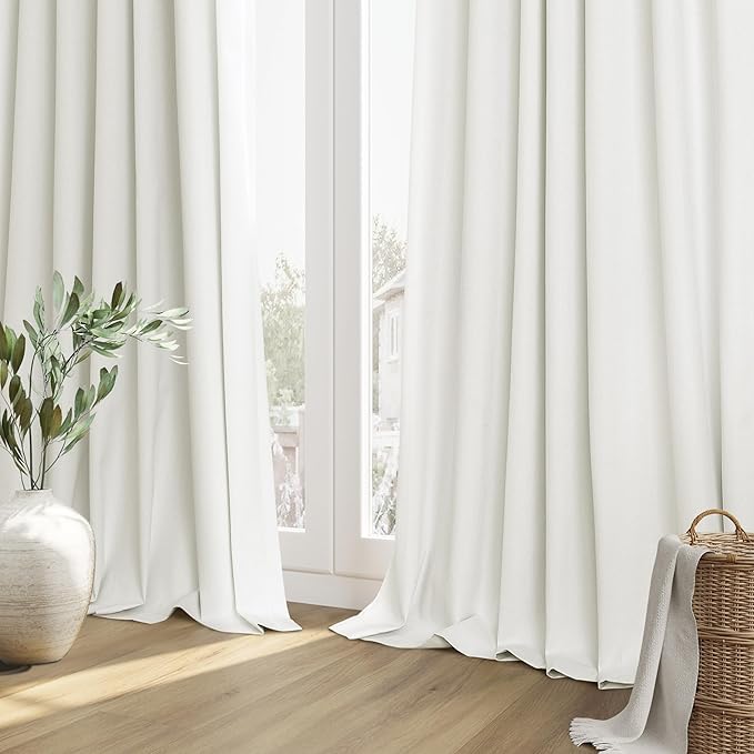 Guken Ivory Linen Blackout Curtains 42 Inch Wide by 90 Inch for Living Room Bedroom Back Tab Thermal Insulated 100% Black Out Linen Drapes Room Darkening Window Curtains
