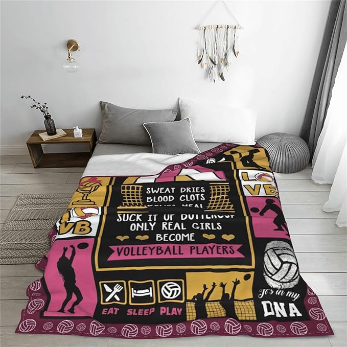Volleyball Gifts: Cozy Fleece Flannel Blanket, Soft Warm Plush, Lightweight, 50"X60" for Teen Girls & Women, Couch, Sofa, Bed