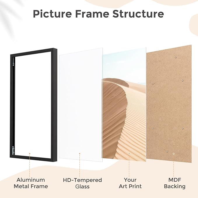 9x11 Metal Picture Frame - Black Aluminum Picture Frames with Real Glass, Wall Mounting Horizontally or Vertically, Simple and Elegant Decor for Wall Gallery Poster Photo 11x9 Frame, Black