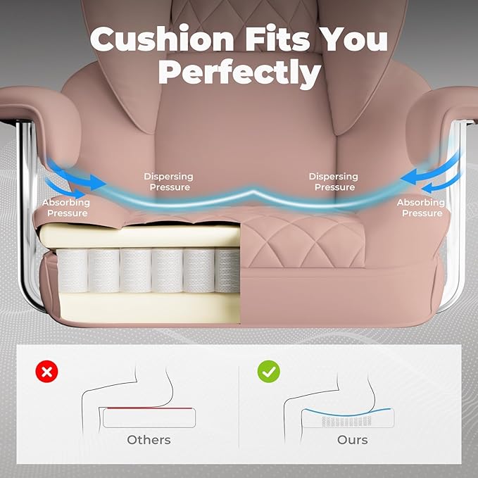 COMHOMA Big and Tall Office Chair, High Back Leather Gaming Chair with Footrest, Executive Ergonomic Office Chairs with Pocket Spring Lumbar Support and with Outward Fixed Soft Armrests