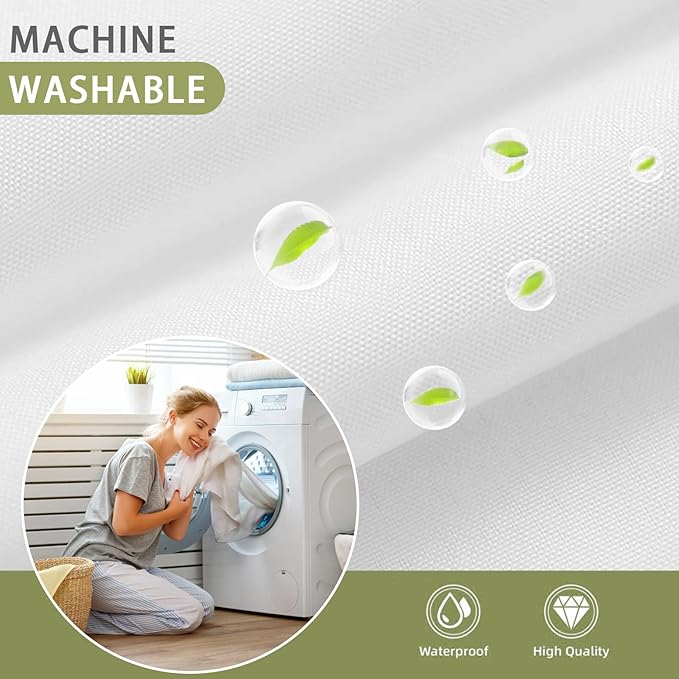 YellyHommy Waterproof Fabric Snap in Shower Curtain Liner Replacement with 2 Magnets 35" W x 55" L for 36" W x 75" L No Hook Shower Curtain - Removable & Detachable to Wash - White