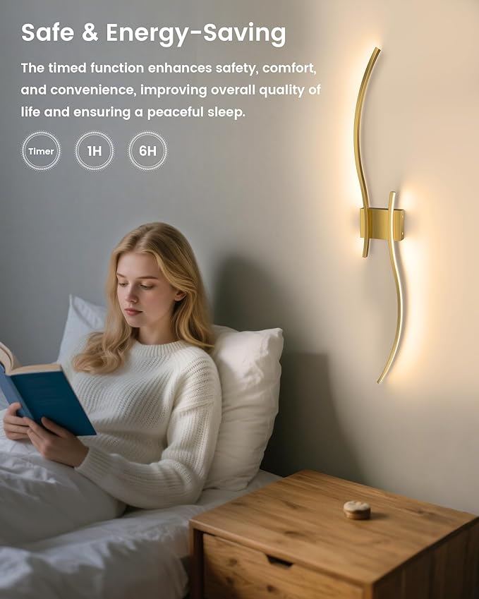 NIORSUN 39.4 Inch Battery Operated Wall Sconce Set of 2, Gold Modern Rechargeable Wall Lights with Remote, 3CCT Dimmable Wireless Wall Lamp for Living Room Bedroom Hallway