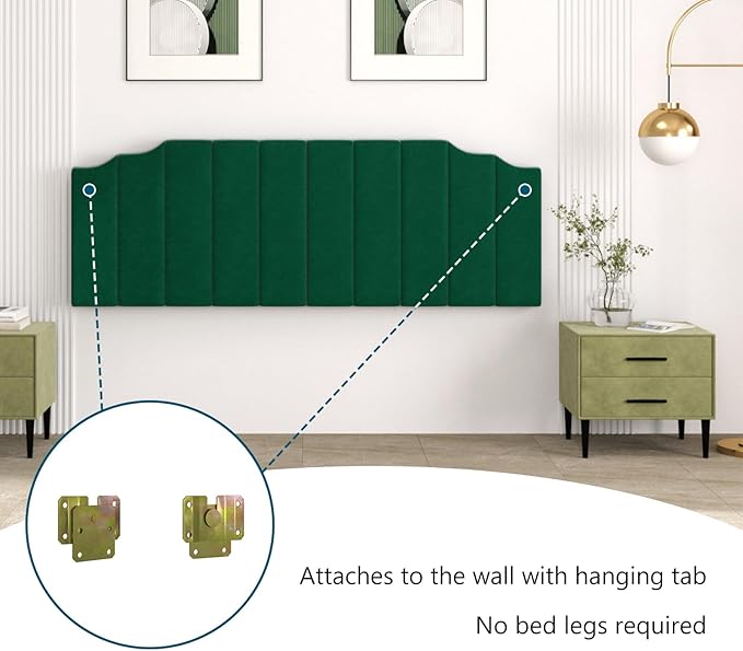 King Size Headboard Only, Velvet Wall Mounted Headboard King for Adjustable Bed Modern Upholstered Head Board Easy Assembly, Jade Green