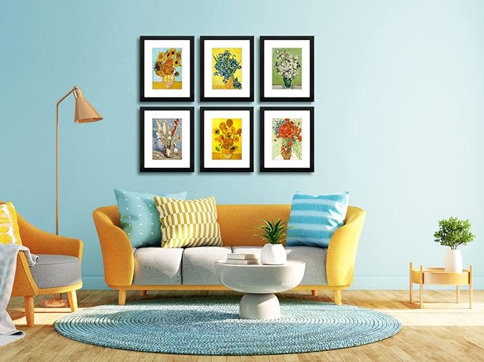 8x10 Picture Frame Set of 6 with Real Glass for Pictures 5x7 with Mat or 8x10 Without Mat, Wall Gallery or Tabletop display Photo Frames in Black