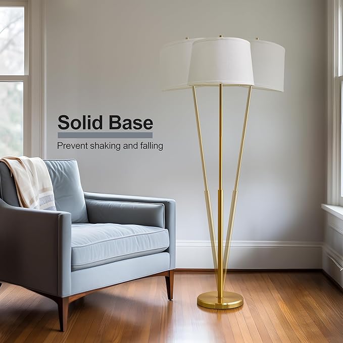 Oneach 61" Floor Lamp for Living Room, Gold Modern Standing Lamp with White Linen Shade, Brass Tall Pole Light with Rotary Switch for Bedroom, Office, Reading Room
