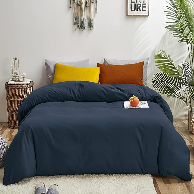 Luxlovery Navy Blue Comforter Set Queen Dark Blue Bedding Comforter Set Full Solid Color Soft Breathable Blanket Quilts Cozy Comforter with 2 Pillowcase for Women Men Adults