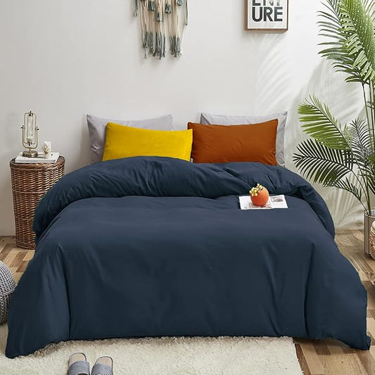 Luxlovery Navy Blue Comforter Set California King Dark Blue Bedding Comforter Set Soft Breathable Quilts Breathable Cozy Comforter with 1 Yellow+1 Caramel Pillowcase for King Bed