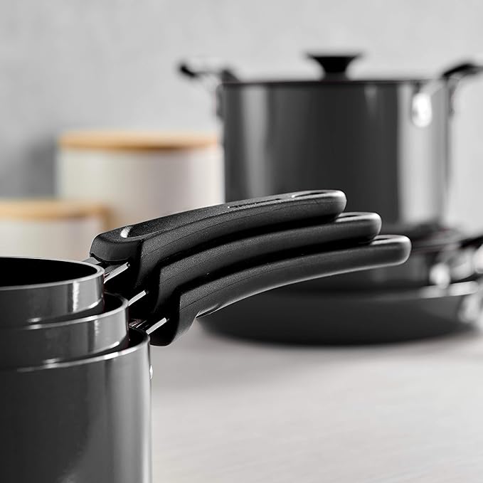 Tramontina Aluminum Non Stick 6-Piece Nesting Sauce Pan Set with Lids - Gray, Kitchen Nonstick Cookware Set, Dishwasher and Oven Safe