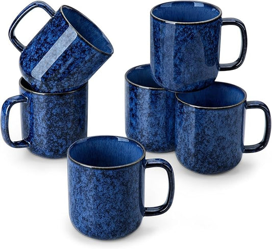 vancasso STARRY Coffee Mugs Set, 16 oz Ceramic Coffee Cups for Americano Hot Tea Iced Coffee Cold Brew Cocoa Milk Stoneware Mugs Set of 6, Dishwasher & Microwave Safe, Blue