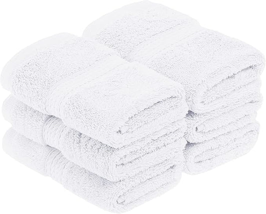 Superior Egyptian Cotton Pile Face Towel/Washcloth Set of 6, Ultra Soft Luxury Towels, Thick Plush Essentials, Absorbent Heavyweight, Guest Bath, Hotel, Spa, Home Bathroom, Shower Basics, White