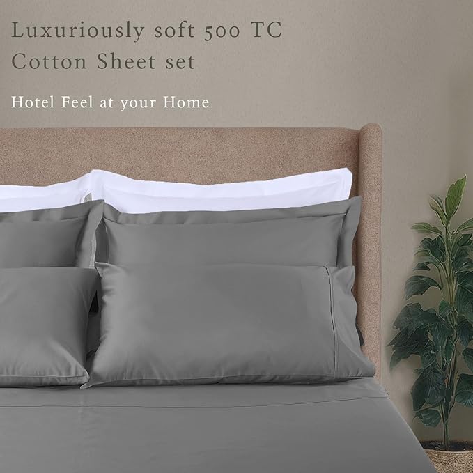 Threadmill 5-Star Hotel 500 Thread Count Best Bed Sheets, 100% Cotton Sheets Set for Queen Bed, Smoother Than Egyptian Cotton Claims, 4 Pc Set with Deep Pockets (Dark Grey)