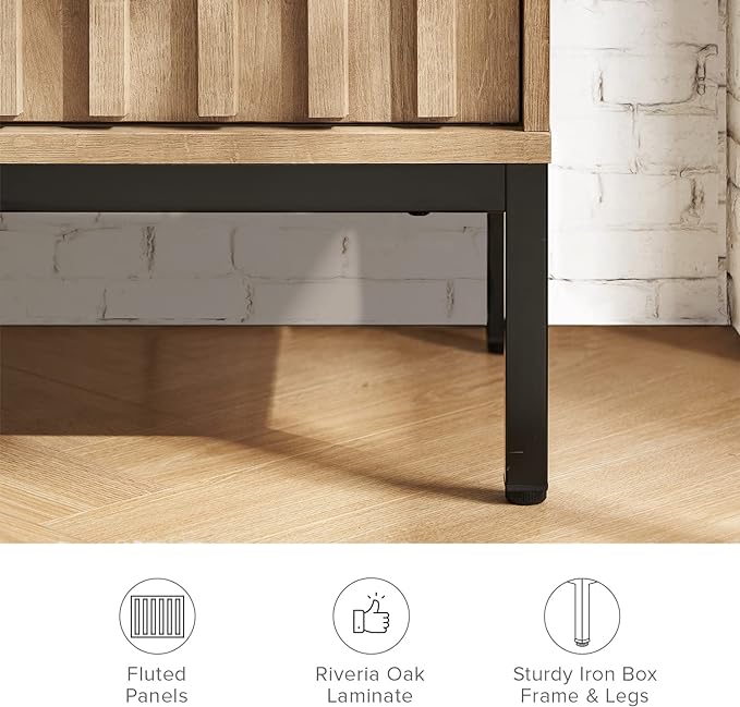 mopio Norwin TV Stand, Rustic Modern Industrial Television Stand for 60/65/70 inch TV, Fluted Entertainment Center with Storage, Wood Media Console Credenza Cabinet Table for Living Room (Oak 64")