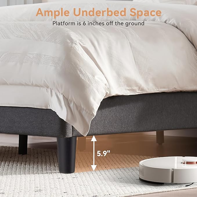 BedsPick Full Size Bed Frame with Fabric Upholstered Headboard, Bed Frame Full Size with Solid Wooden Slats Support, No-Noise, Easy Assembly, No Box Spring Needed with 800LBS, Grey