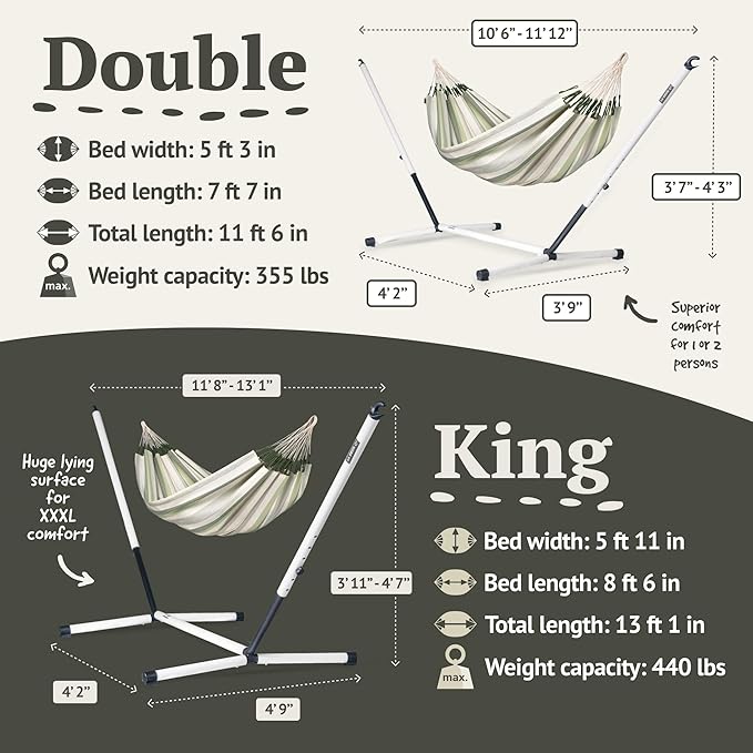 LA SIESTA® - XL King Brisa Classic Hammock & Nautico Steel Stand - Weather & Tear Resistant - Portable, Family Hammock w/Stand - Balcony Porch Garden Outdoor Indoor Hammock - Max 440 Lbs, Cedar
