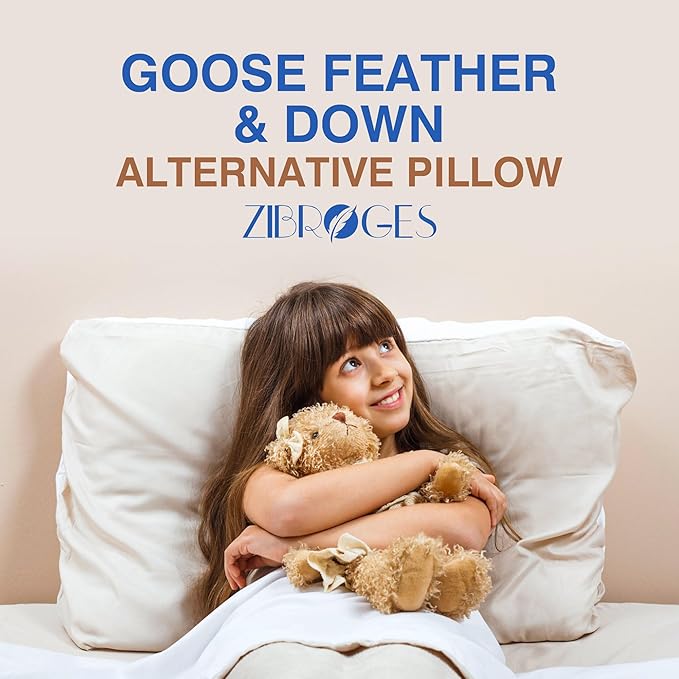 Goose Feather Pillow King Size Pack of 2 Down Hotel Bed Pillows for Sleeping, Soft 600 Thread Count Cotton Cover, Fluffy Support Surround Fill Polyester for Back, Stomach, Side Sleepers