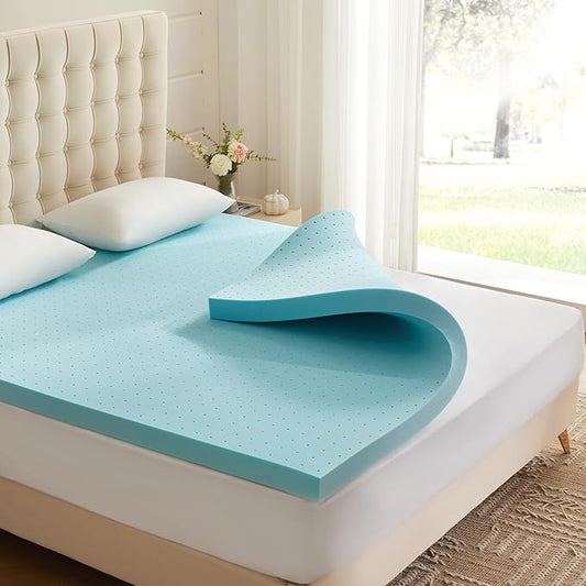 2 Inch Memory Foam Mattress Topper Full, Mattress Pad Gel Infused Foam Bed Topper, Ventilated Soft Blue,Full Size