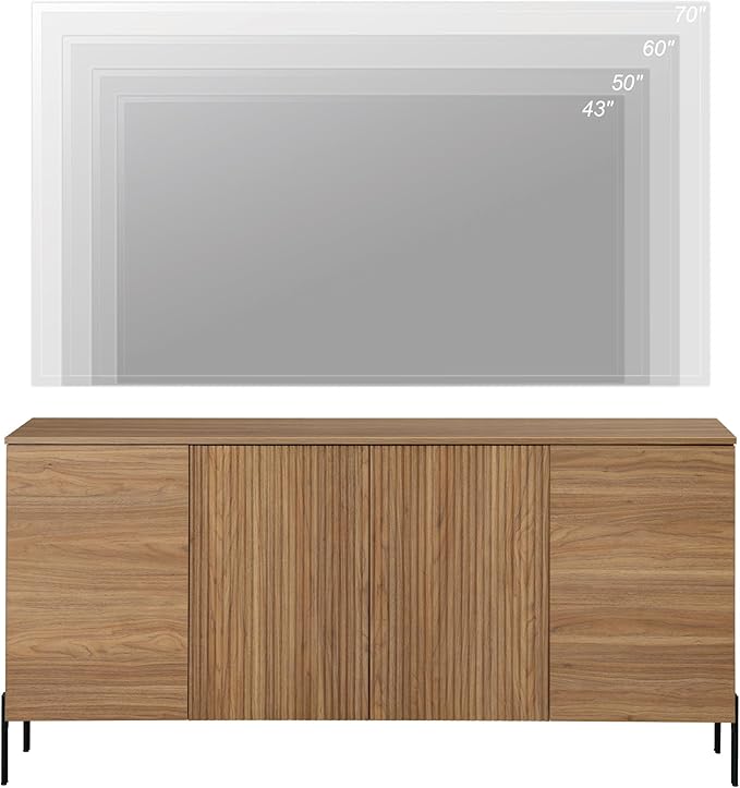 WAMPAT 61.6" TV Stand Cabinets for TVs up to 75 Inches, Entertainment Center with Storage Cabinets and 4 Doors, Mid Century Modern Media TV Console Table for Living Room Bedroom, Brown