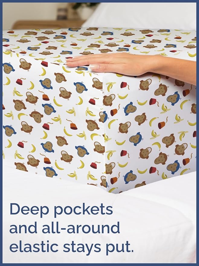 Kids Full Size Monkey Bed Sheets - 4 Piece Monkey Sheet Set - Cartoon Banana Bedding - Ultra-Soft, Cute & Cozy - Comfy, Breathable & Machine Washable - Animal Bed Set for Boys, Girls, Teens & Toddlers