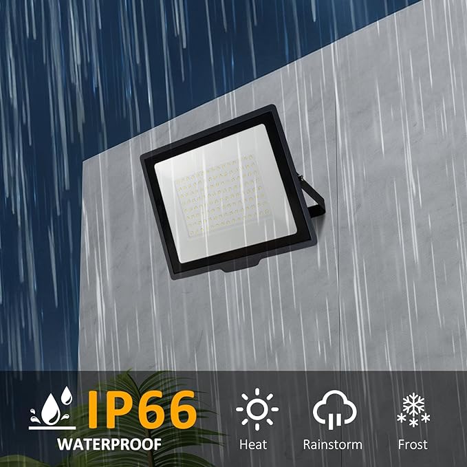 60W Flood Lights Outdoor,5400LM Bright Work Light Plug in,6500K Daylight White LED Flood Light Outdoor, IP66 Waterproof Exterior Floodlight for Yard Garage Stadium 2 Pack
