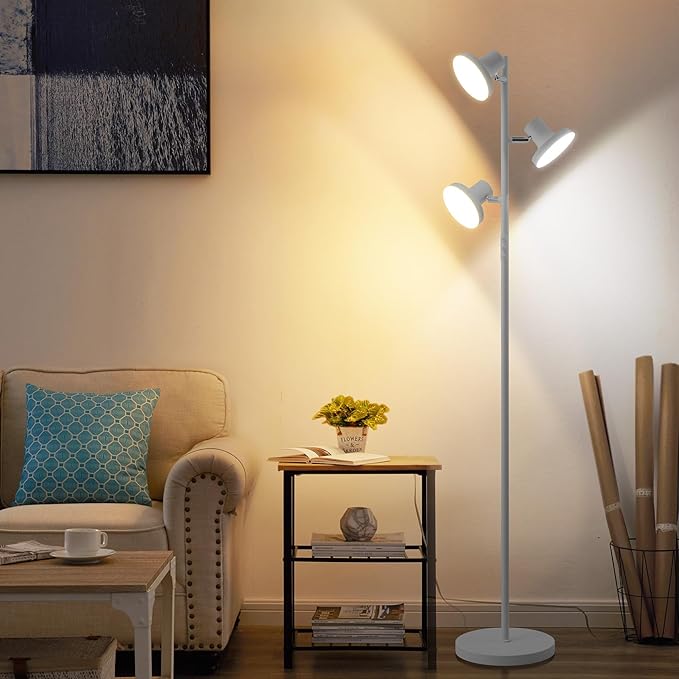 36W LED Tree Floor Lamp, Modern Dimmable Standing Lamp with Remote & Touch Control, 4 Color Temperatures, 3 Rotatable LED Light Floor Lamps for Living Room, Bedroom, Office