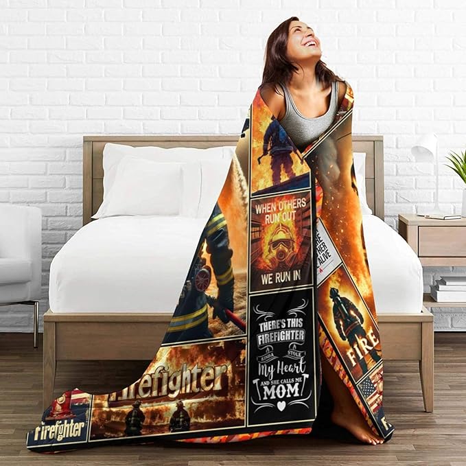 Yibuda Firefighter Blanket Fire Rescue Flannel Plush Throw Blanket Cozy Patriotic Hero Decor Fleece Stuff Blanket Gifts for Lover Girls Boys Kids Adults Women Bed Travel 60"x80"