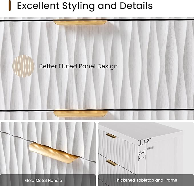 Dresser for Bedroom with 8 Drawers, 46.9" Wide Modern Chest of Drawers with Metal Handle, Wood Dresser TV Stand, Wood Storage Organizer for Bedroom, Living Room, Closet(Beigewhite)