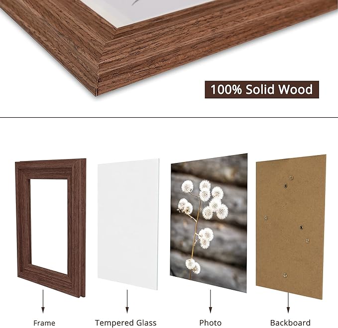 GraduationMall 4x6 Wooden Picture Frames,Real Glass,Wall or Tabletop Display Photo Frames,Brown Set of 2