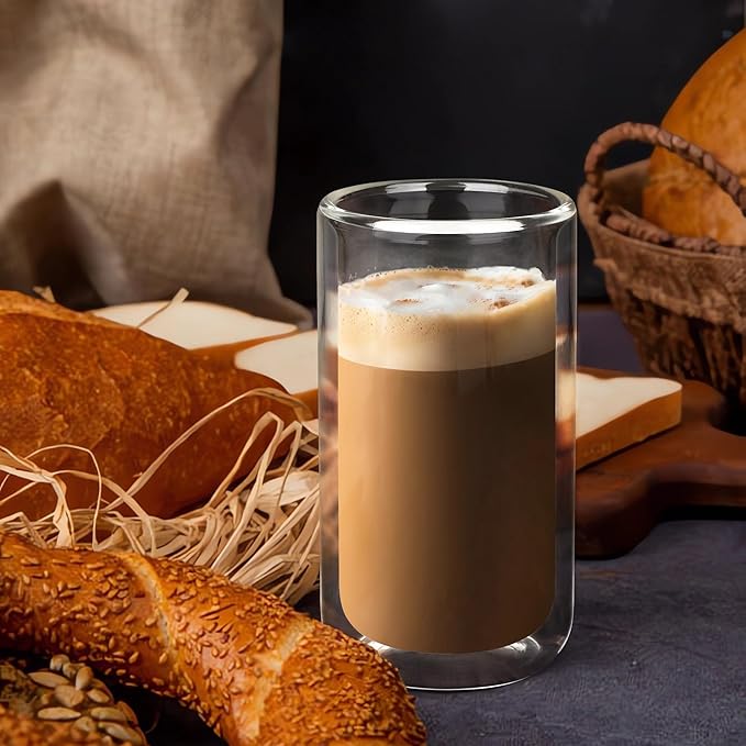 Joeyan Glass Double Walled Beer Drinking Glasses, Insulated Thermo Glass Tumbler Without Hole, Thickened Water Cocktail Highball Glass Cups, Smoothie Tea Coffee Glassware, 12oz, 2Pack, Dishwasher Safe