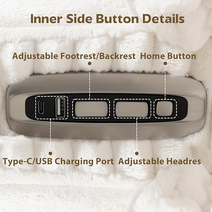 Dual Motor Power Oversized Swivel Rocker Recliner Chair with Adjustable Headrest for Adults, Glider Rocking Chairs with Vibration and Heat, USB Type C, Armrest Storage, Cream White