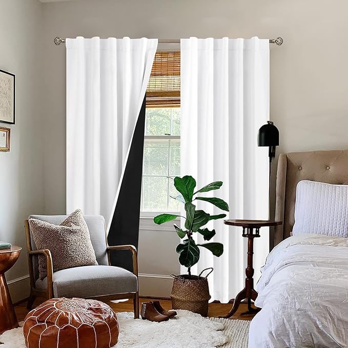 BGment Pure White 100% Blackout Curtains 84 Inches Long with Thermal Insulated Liner, Rod Pocket and Back Tab Double Layer Full Room Darkening Window Curtain for Bedroom, 2 Panels, Each 42 x 84 Inch