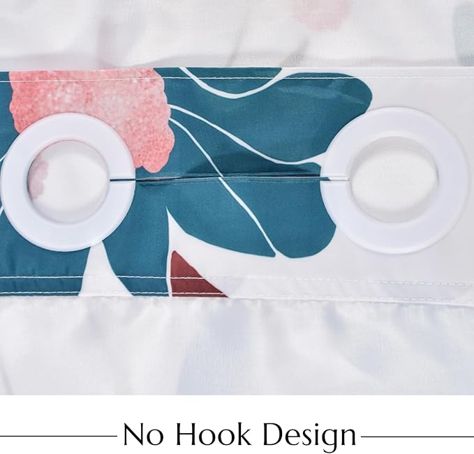 No Hook Shower Curtain with Snap in Liner, Colorful Flower Floral Heavy Duty See Through Window Waterproof Machine Washable Bathroom Curtain 71" W x 74" L (Pack of 1)