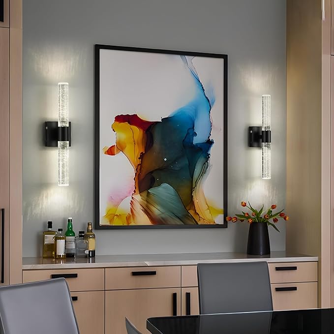 Battery Operated Wireless Wall Sconces Set of Two, Rechargeable Black Wall Sconce Set of 2 with Remote Control, Modern LED Wall Light for Bedroom, Living Room, Hallway (4000K)