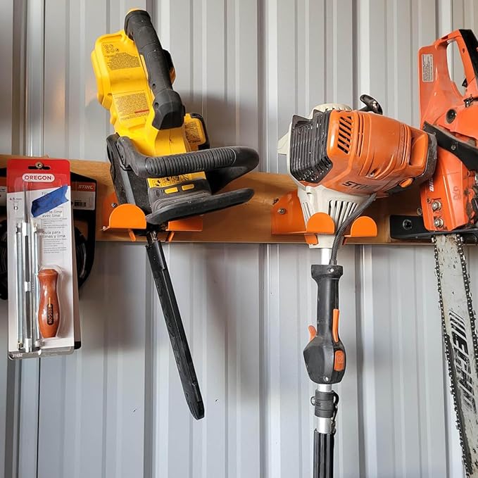 Upgraded Trimmer Rack Wall Mount - 8" Heavy Duty Weed Eater Hanger for Garage Wall Bracket, Garden Power Tool Holder Organizer Hooks for Grass Trimmer, Hedge Trimmer, Leaf Blower and Chainsaw, 4 Pack