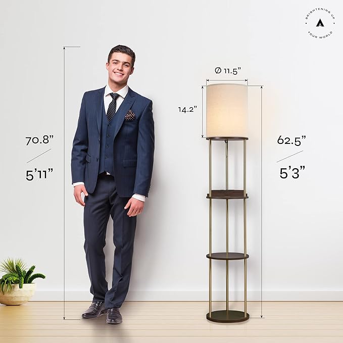 ATAMIN Modern Floor Lamp with Shelves and Fast Charging Ports – USB-C, USB, Wireless Charging, and Compact Storage Shelf Lamp for Connected Living