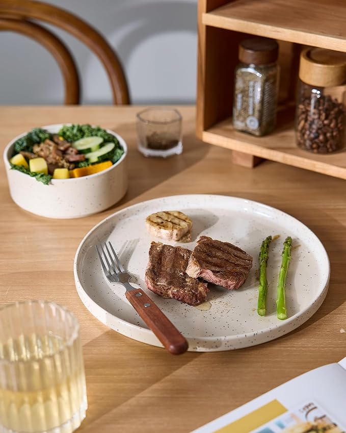 Famiware Nebula Plates and Bowls Set, 24 Pieces Dinnerware Sets, Dishes Set for 8, Creamy White with Colorful Speckles