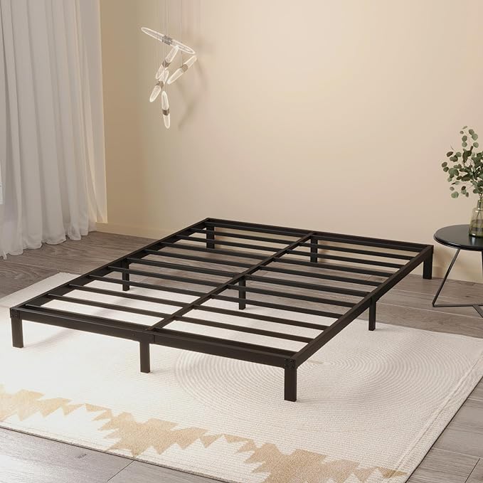 King Size Bed Frame No Box Spring Needed, 8 Inch Heavy Duty King Platform Bed Frame Support Up to 3000 lbs, Easy Assembly, Noise Free, Black
