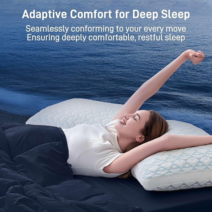 Shredded Memory Foam Cooling Soft Bamboo Viscose Pillow Queen Size, Adjustable Hypoallergenic Hotel Quality Bed Pillow for Back, Stomach and Side Sleeper, Oeko-TEX Certified