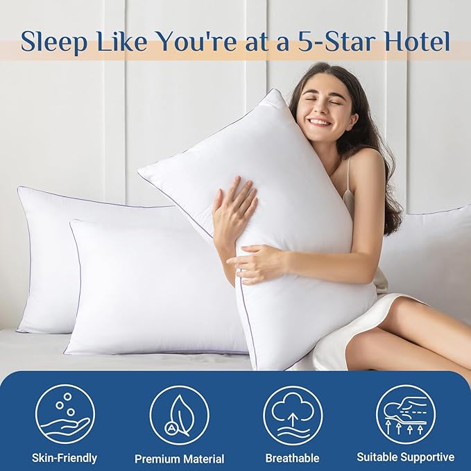 JOLLYVOGUE Pillows King Size Set of 1, Washable Supportive Bed Pillows with Super Soft Down Alternative Fill, Luxury Fluffy Hotel Quality for Side, Back, and Stomach Sleepers