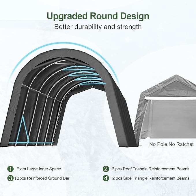 Carport 12x20 ft Heavy Duty, All-Season Waterproof UV Protected Outdoor Car Ports w/Reinforced Metal Frame Roll-up Ventilated Doors,Portable Garage Car Shelter for Boat Truck Motorcycle Yacht