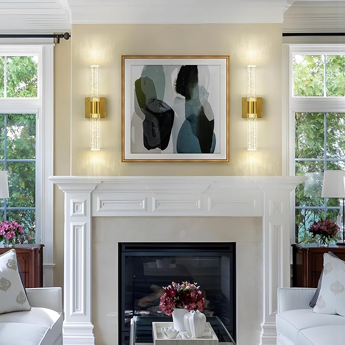 Gold Wall Sconces Set of Two Battery Operated, Wireless Rechargeable Wall Sconce Set of 2 with Remote Control, Modern LED Wall Light for Bedroom, Living Room, Hallway (4000K)