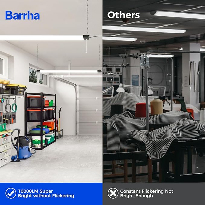 Barrina BS84 LED Shop Lights for Workshop 4FT, 84W, 10000LM, 5000K Utility Shop Lights, Pull Chain ON/Off, Hanging or Flush Mount, ETL, 6 Packs