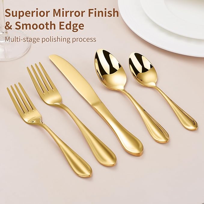 20-Pieces 18/10 Stainless Steel Silverware Set, Gold Stainless Steel Flatware for 4, Heavy Duty Silverware, Dishwasher Safe, Ideal for Gift